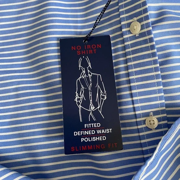 CHAPS no iron button down shirt, petite medium, slimming fit, striped (NWT) - Picture 7 of 15